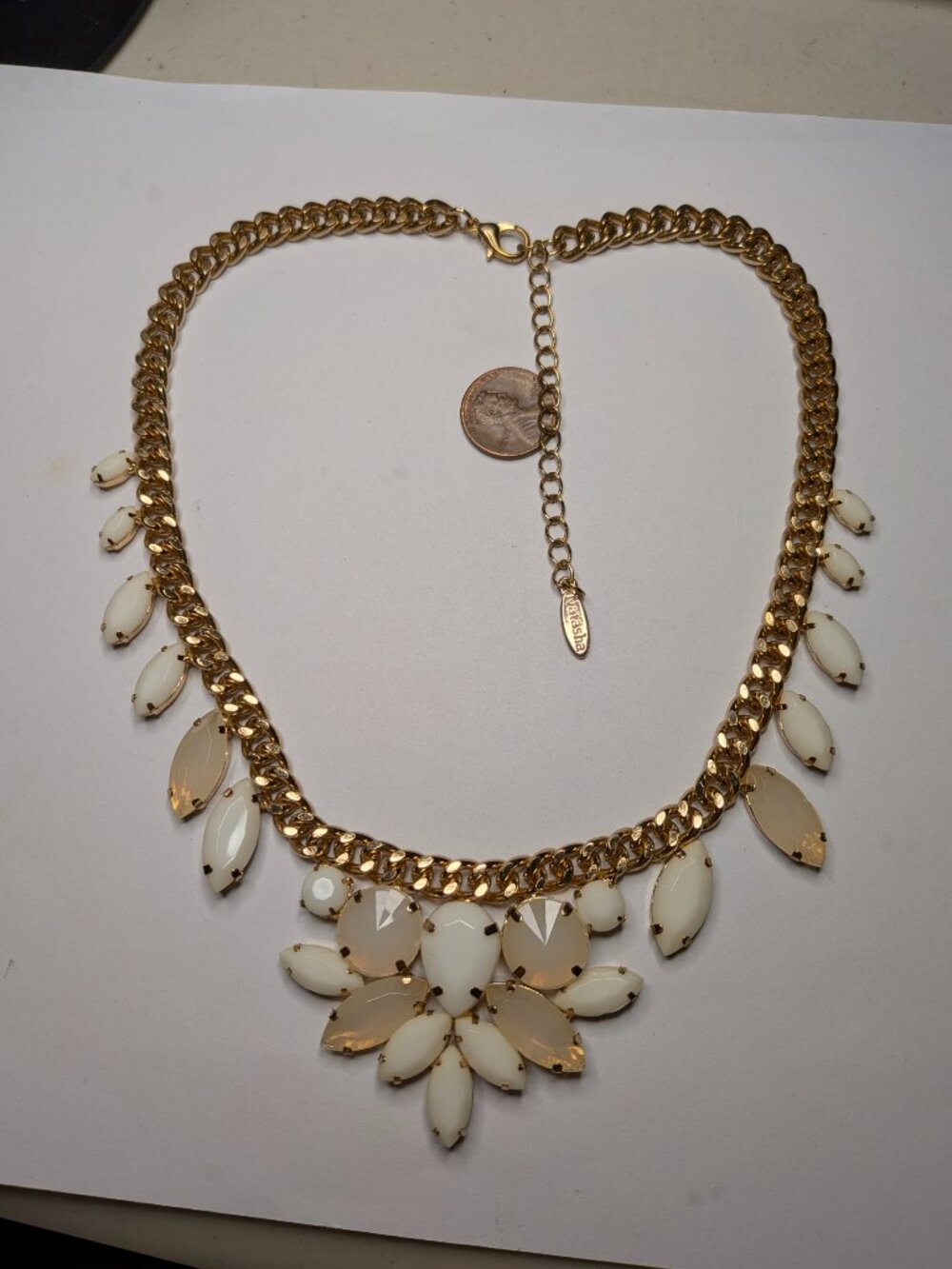 Natasha Gold Tone Curb Chain Necklace with White Stones